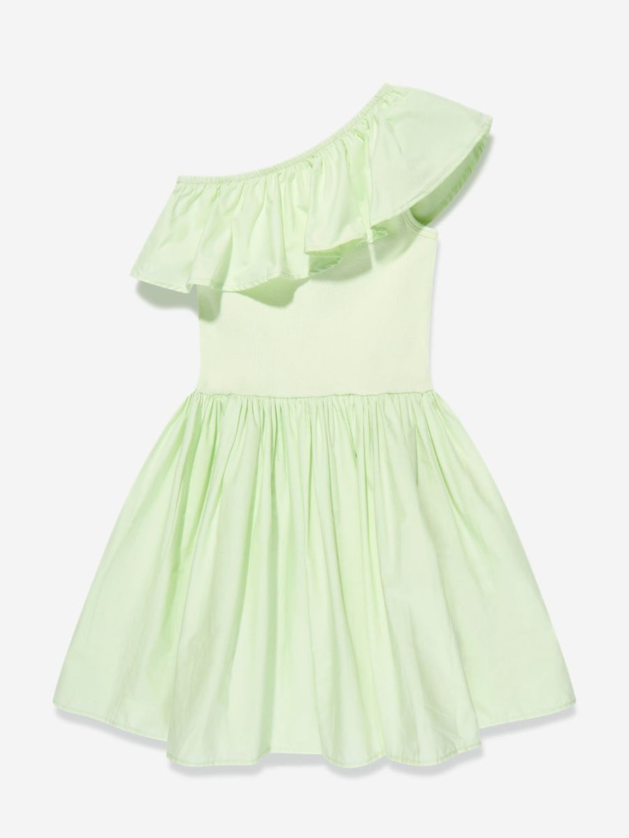 Girls Molo Dresses | Girls Organic Cotton Chloey Asymmetrical Dress In Green