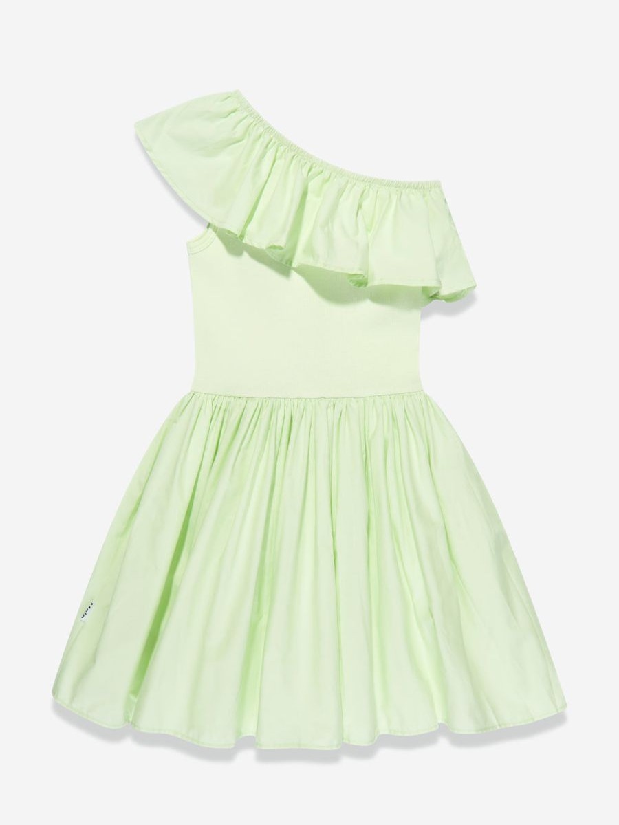 Girls Molo Dresses | Girls Organic Cotton Chloey Asymmetrical Dress In Green