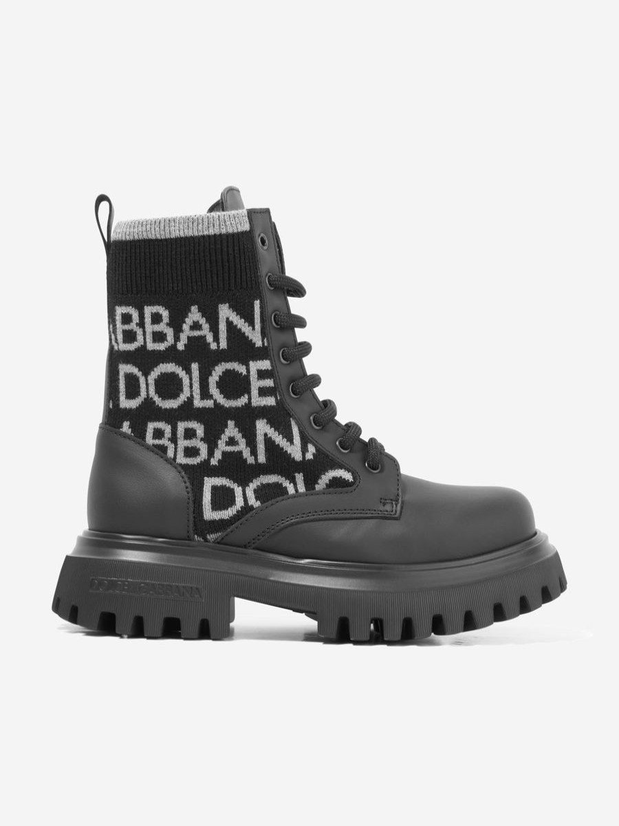 Boys Dolce & Gabbana Kids Boots | Boys Leather Logo Combat Boots In Black