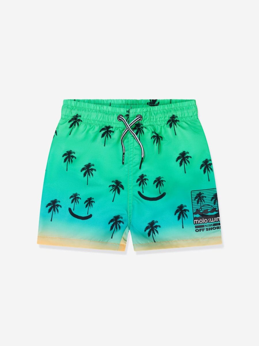 Baby Molo Swimwear | Boys Palm Smiley Face Niko Swim Shorts In Green