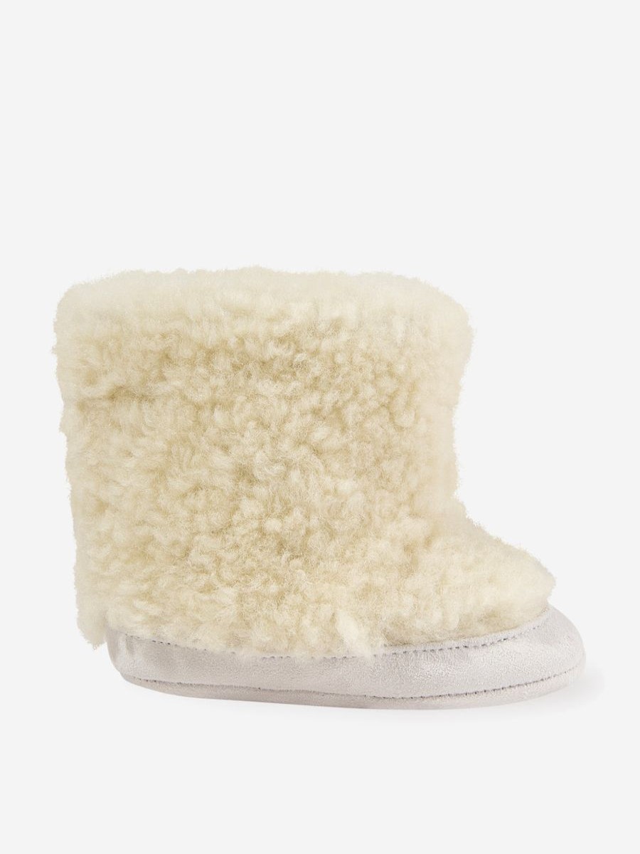 Baby Versace Shoes | Baby Sherling And Suede Boots In Ivory