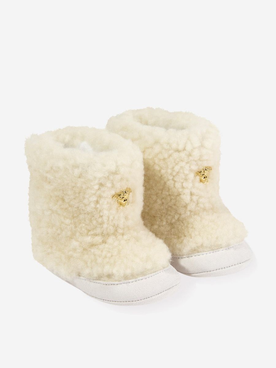 Baby Versace Shoes | Baby Sherling And Suede Boots In Ivory