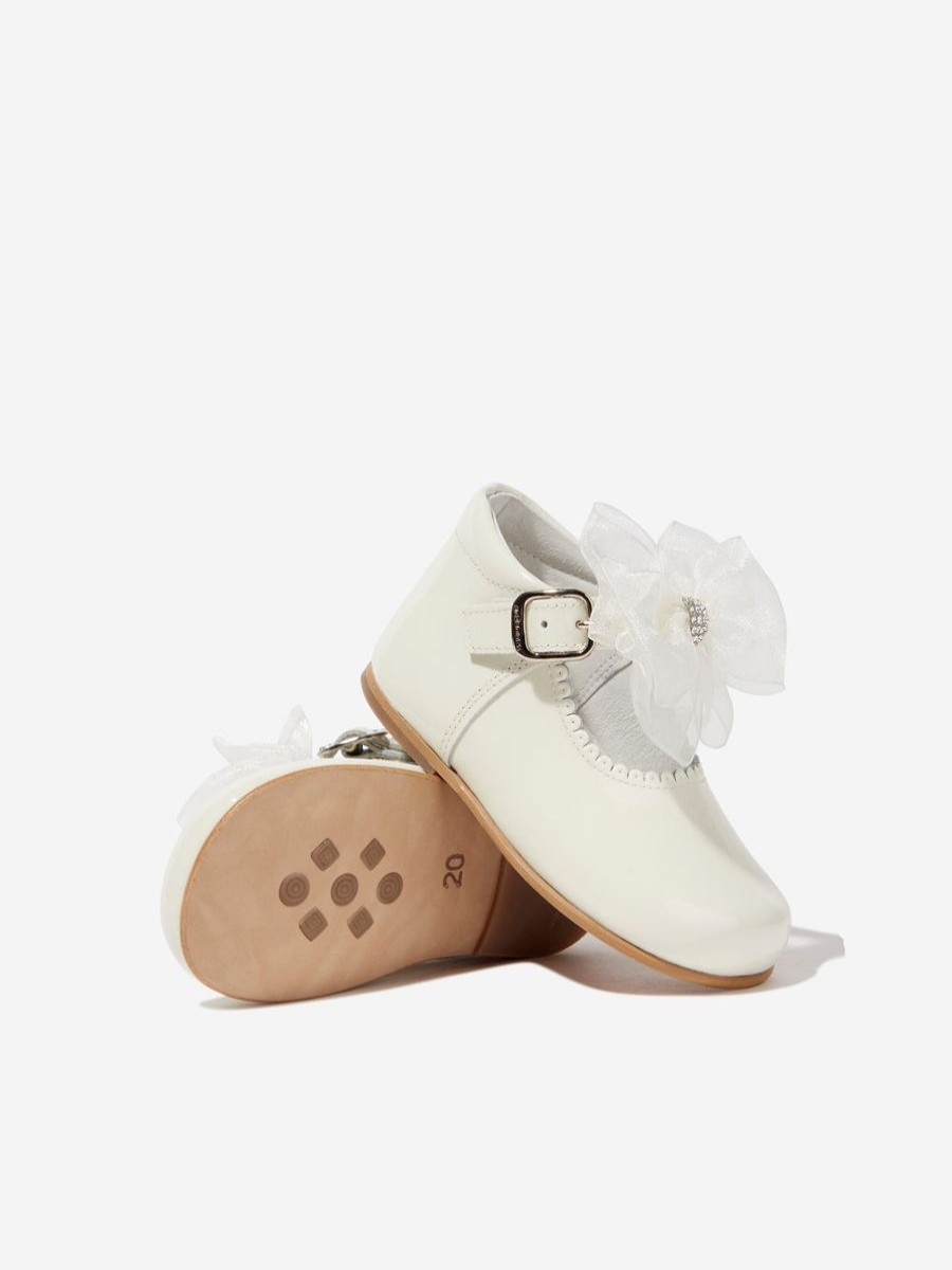 Baby Andanines Shoes | Girls Mary Jane Shoes With Bow In Ivory