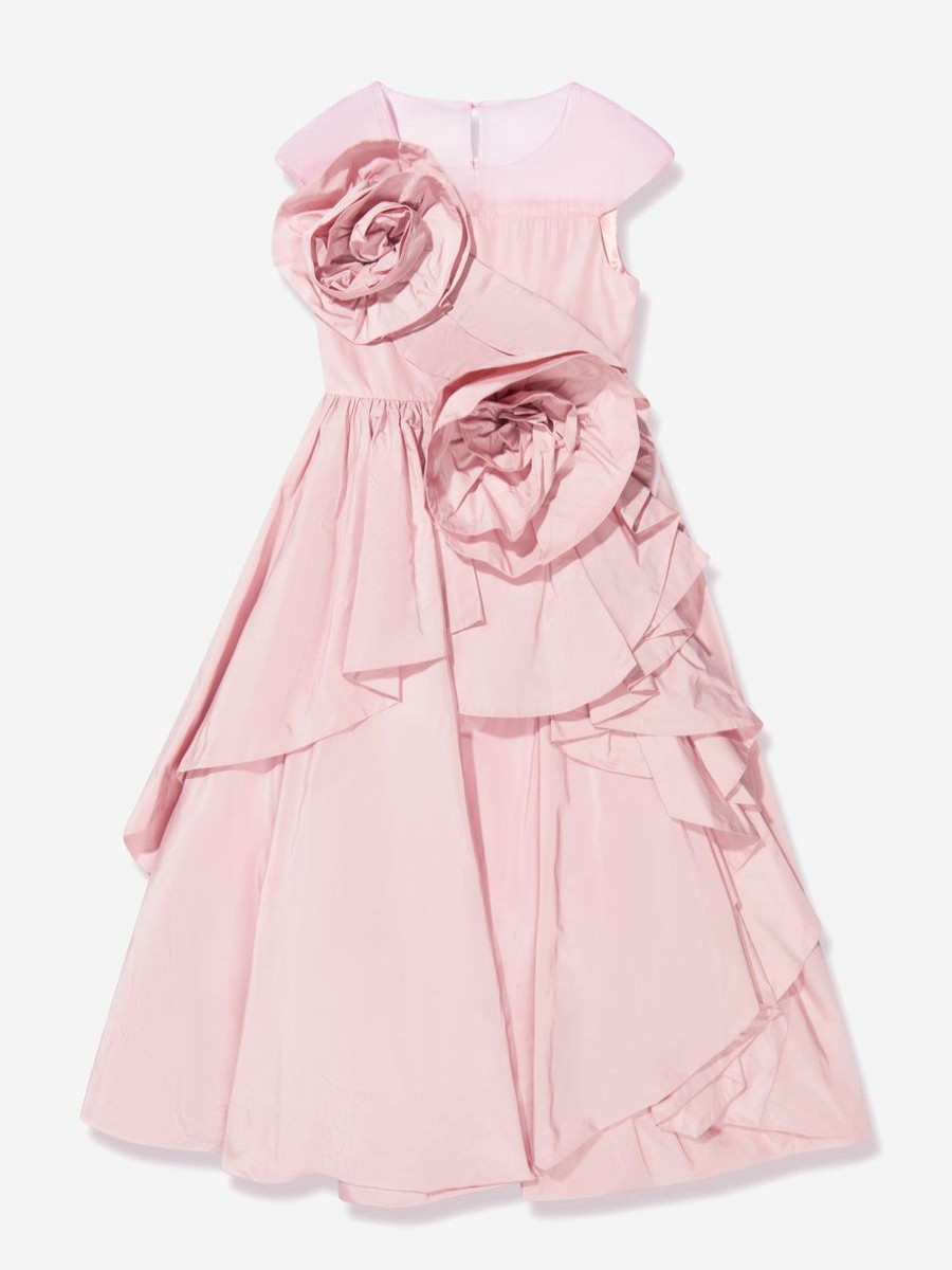 Girls Marchesa Dresses | Girls Rose Embellished Sculptural Taffeta Gown In Pink