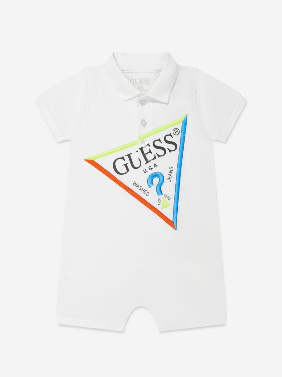 Boys Guess Babygrows & Rompers | Baby Boys Logo Romper In White