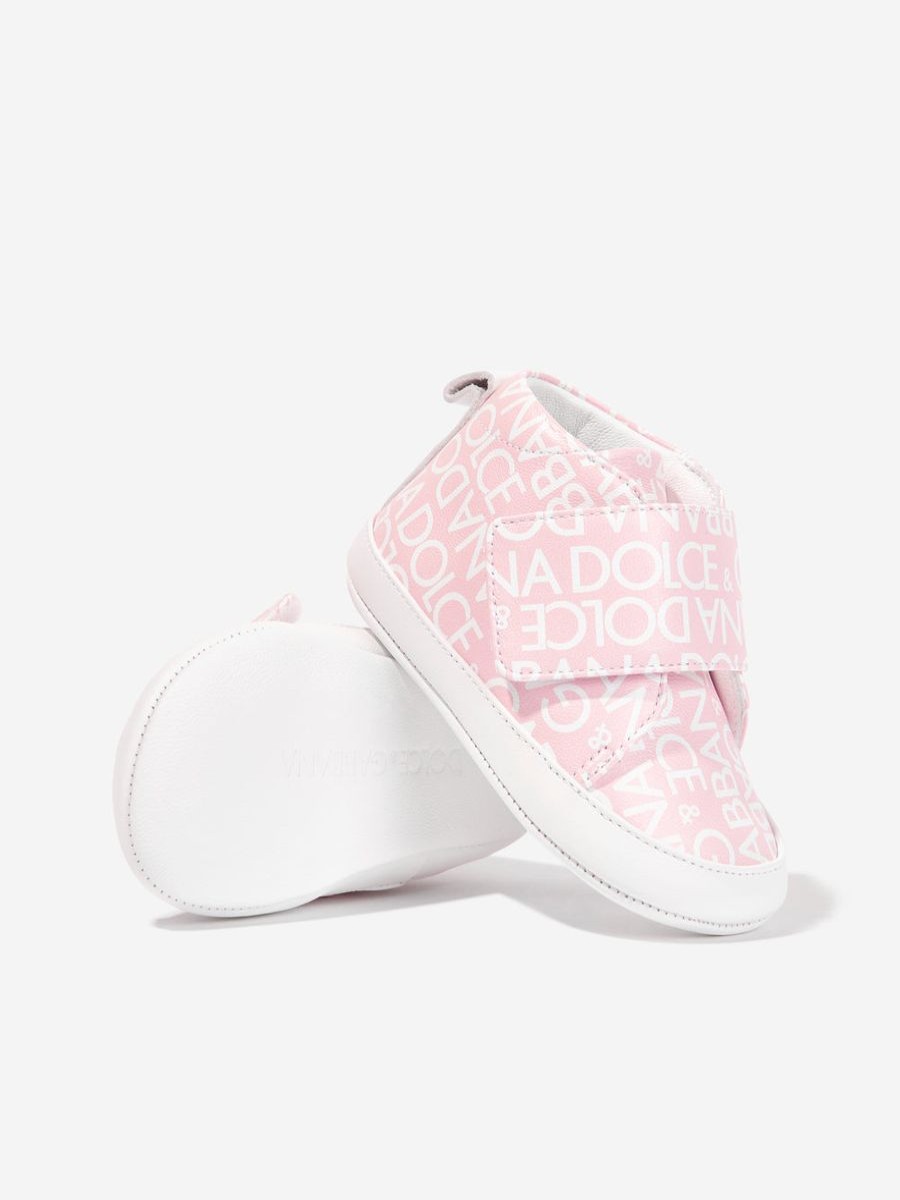 Baby Dolce & Gabbana Kids Shoes | Baby Girls Leather Logo Pre-Walkers In Pink