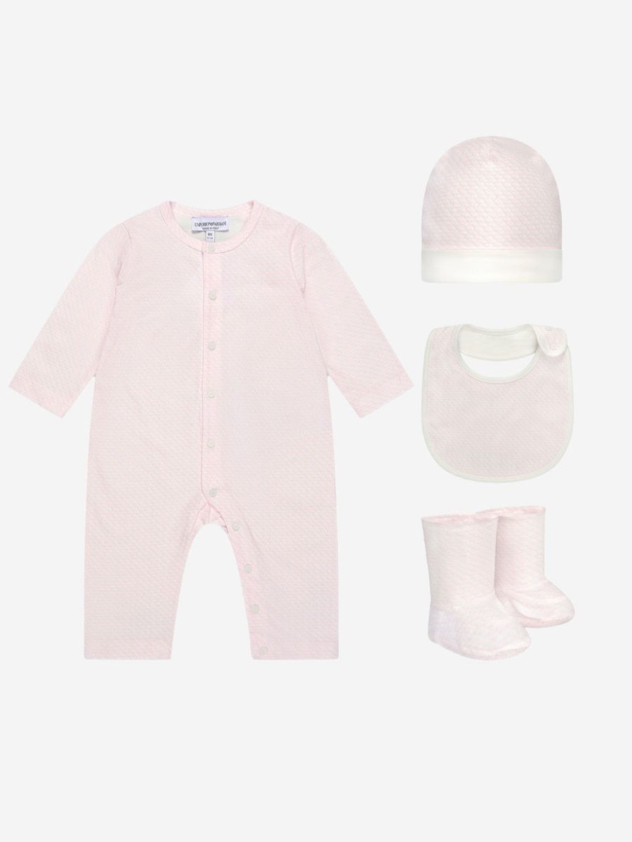 Girls Emporio Armani Babygrows & Rompers | Emporio Armani - Baby Girls Cotton Romper Gift Set (4 Piece) | Childsplay Clothing