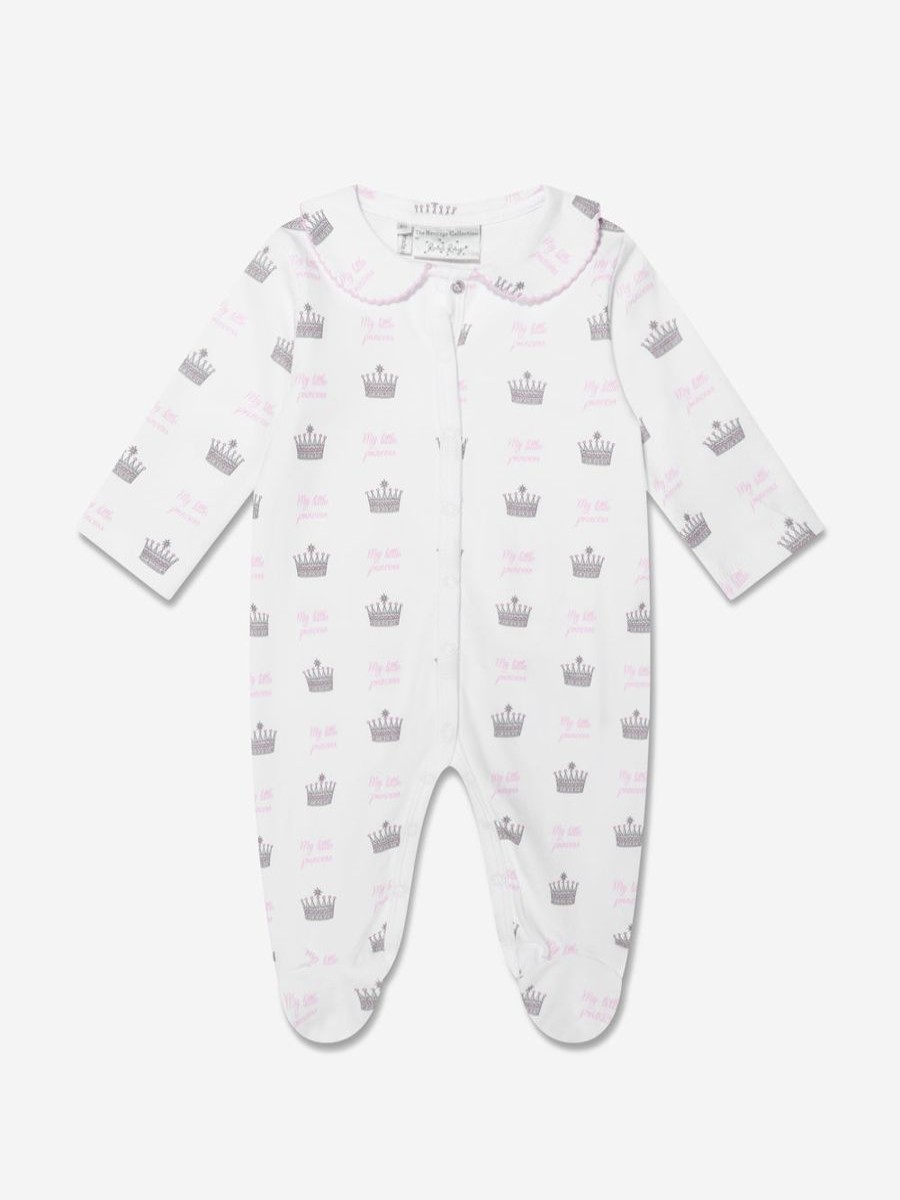 Girls Rachel Riley Babygrows & Rompers | Baby Girls Crown Print Babygrow In White