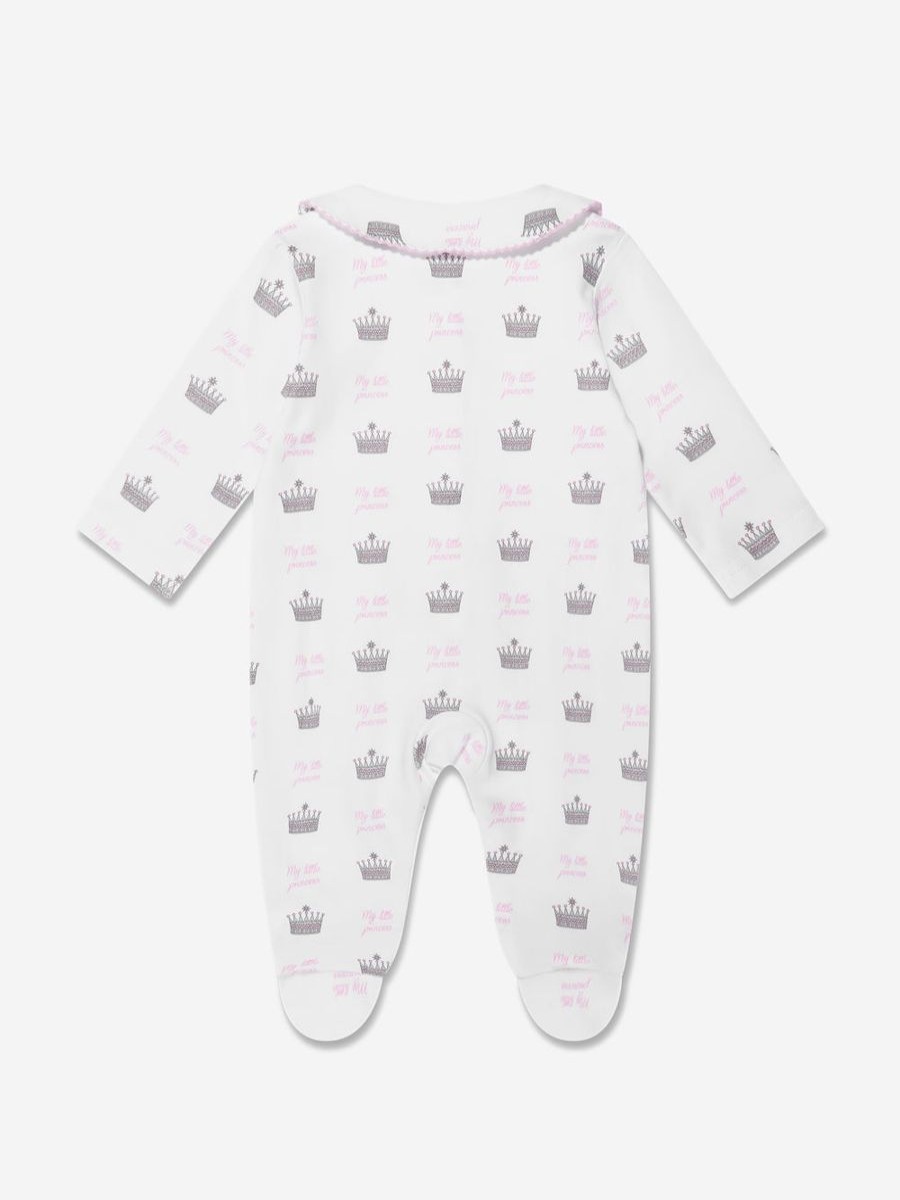 Girls Rachel Riley Babygrows & Rompers | Baby Girls Crown Print Babygrow In White