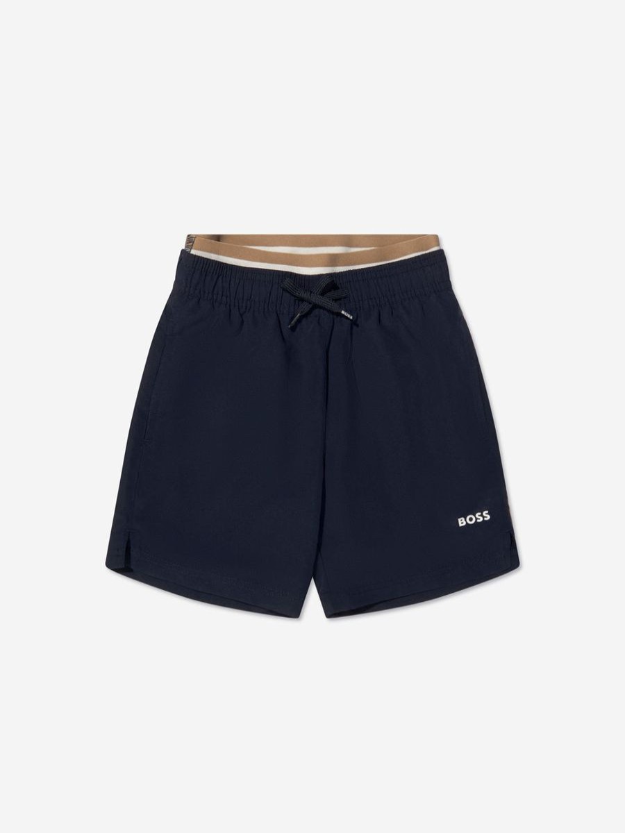 Boys BOSS Shorts | Boss - Boys Logo Swim Shorts In Navy | Childsplay Clothing