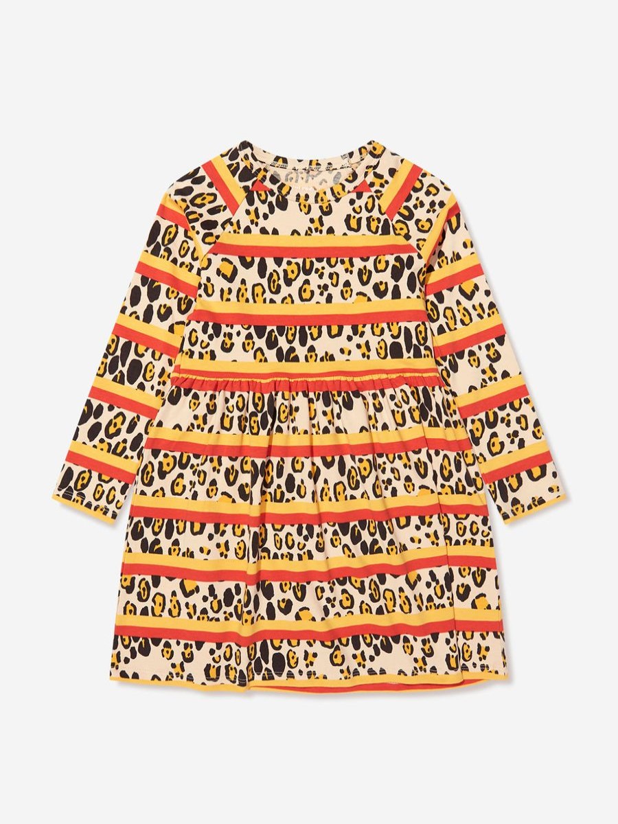 Girls Mini Rodini Dresses | Mini Rodini - Girls Organic Cotton Leopard Striped Dress In Multicoloured | Childsplay Clothing