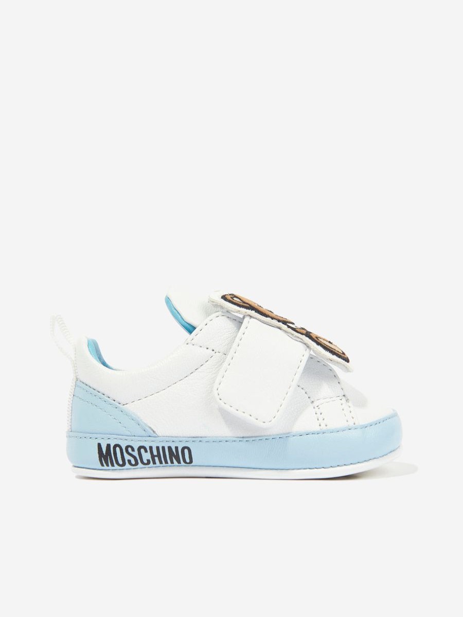 Baby Moschino Kids Shoes | Baby Boys Leather Pre-Walker Trainers In White