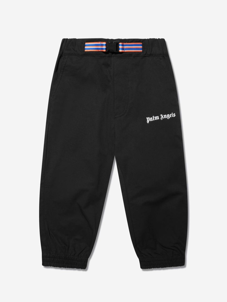 Boys Palm Angels Trousers | Boys Logo Belt Insert Trousers In Black