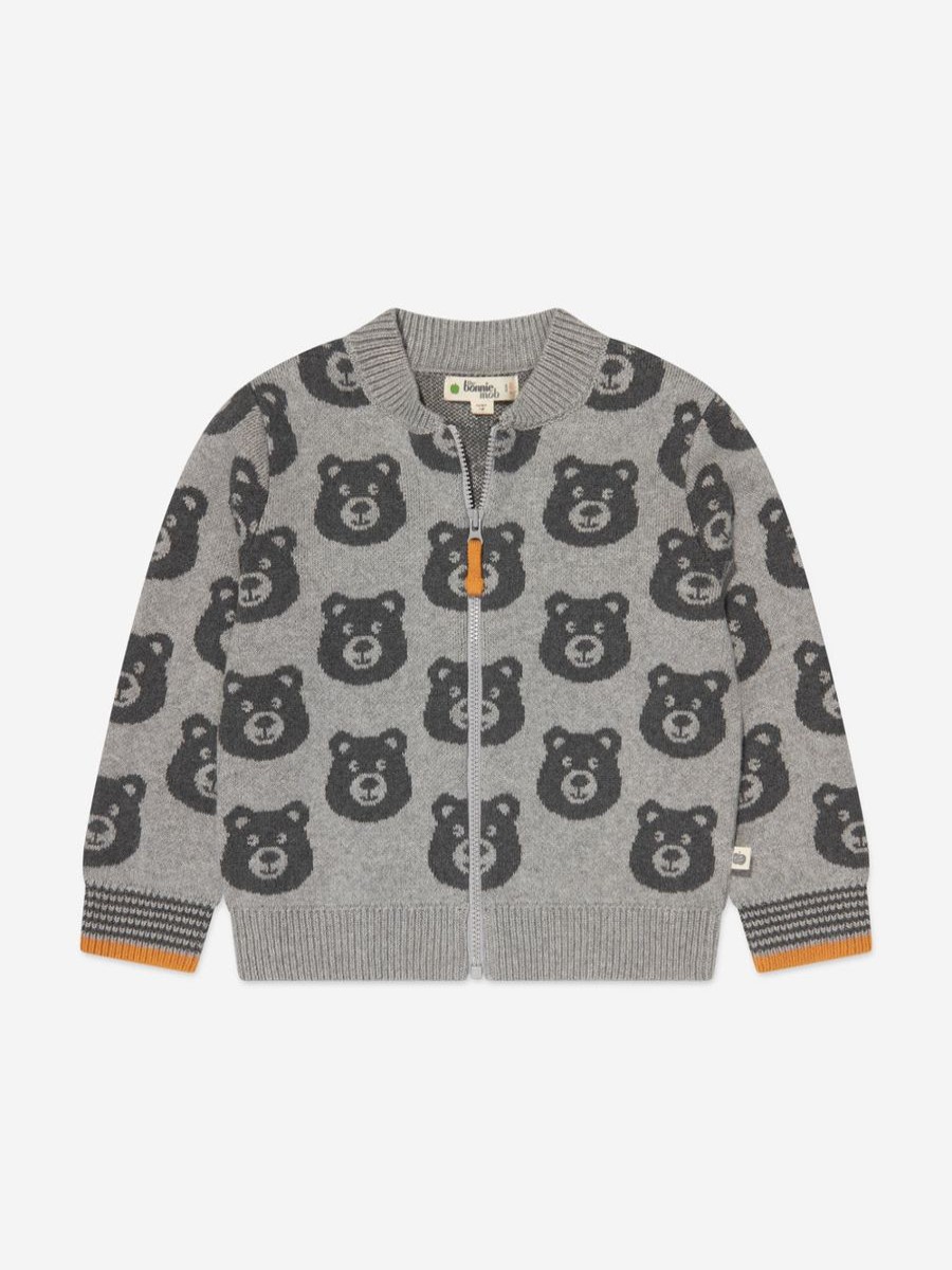 Boys The Bonnie Mob Jumpers & Cardigans | Kids Bear Cashmere Knit Cardigan In Grey