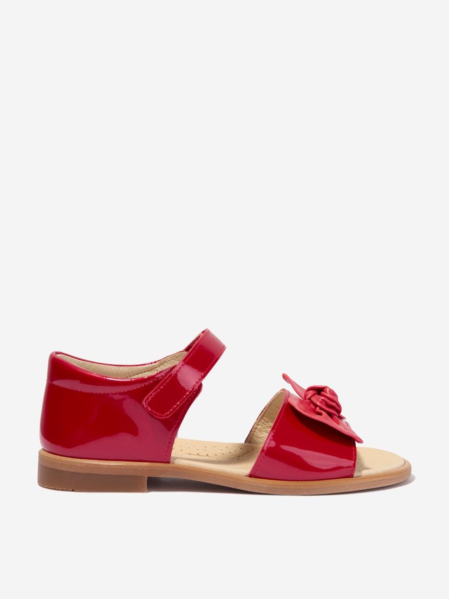 Baby Andanines Shoes | Andanines - Girls Patent Leather Strap Sandals With Bow In Red | Childsplay Clothing