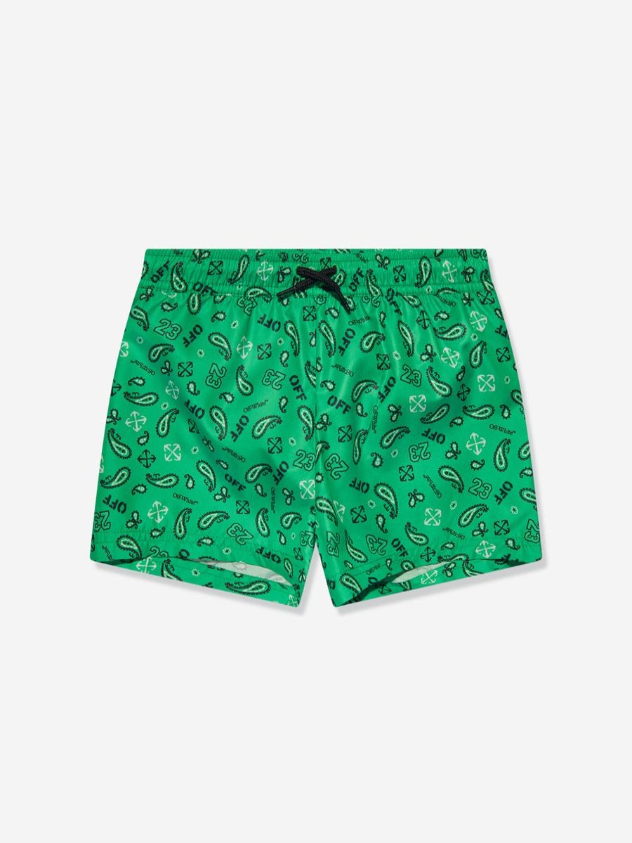 Boys Off-White Shorts | Boys Bandana Swim Shorts In Green