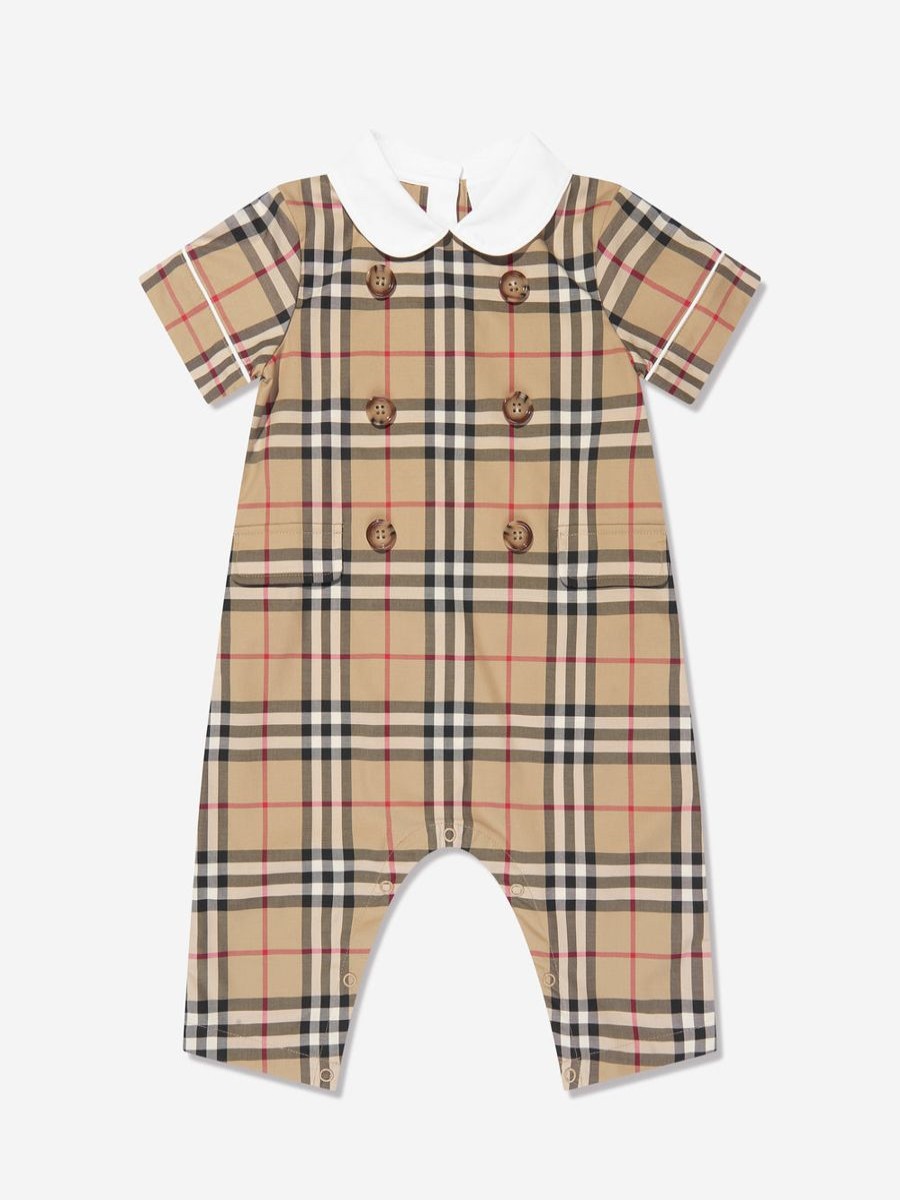 Boys Burberry Kids Babygrows & Rompers | Baby Octavian Romper In Archive Beige Check