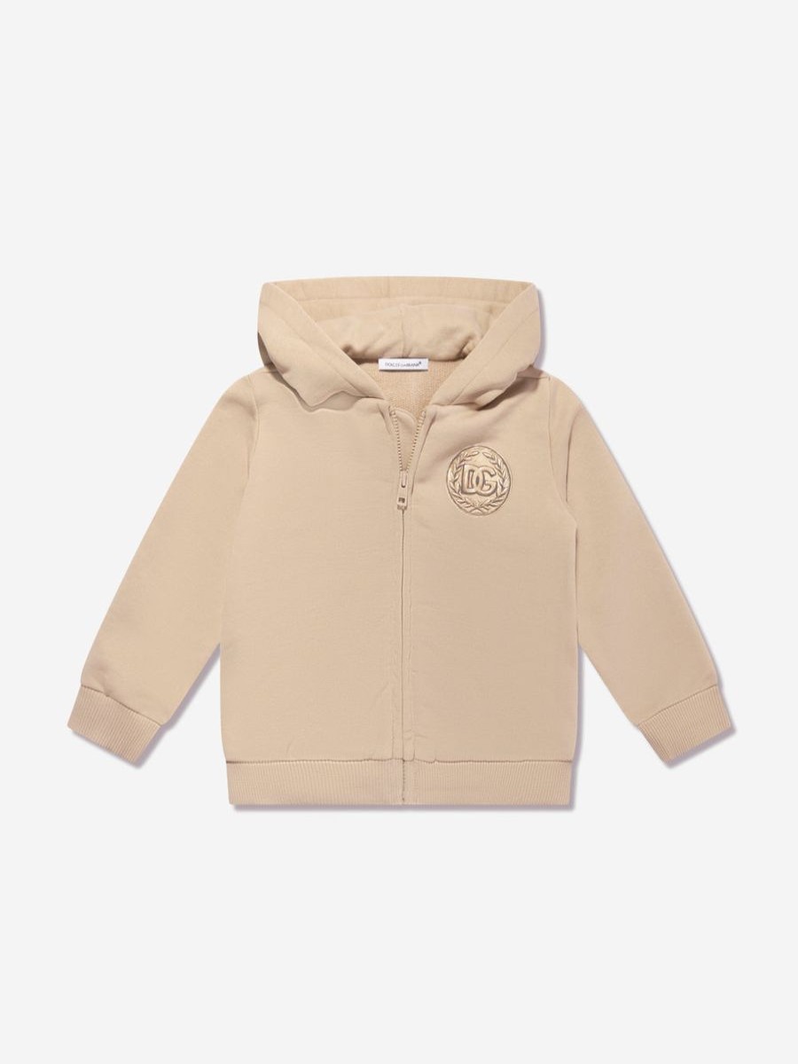 Baby Dolce & Gabbana Kids Sweatshirts & Hoodies | Baby Boys Logo Zip Up Top In Beige