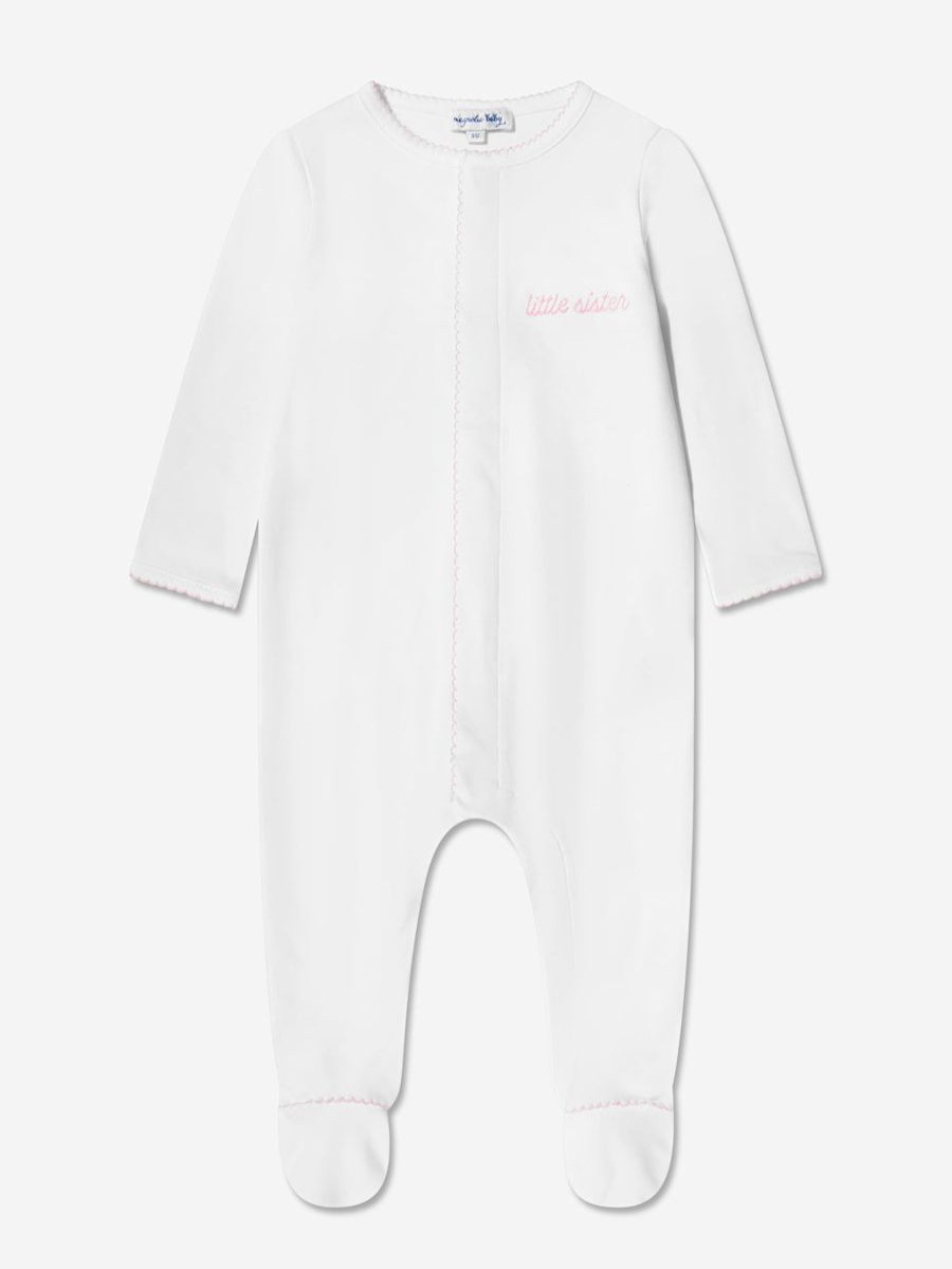 Girls Magnolia Baby Babygrows & Rompers | Baby Girls Little Sister Babygrow In White