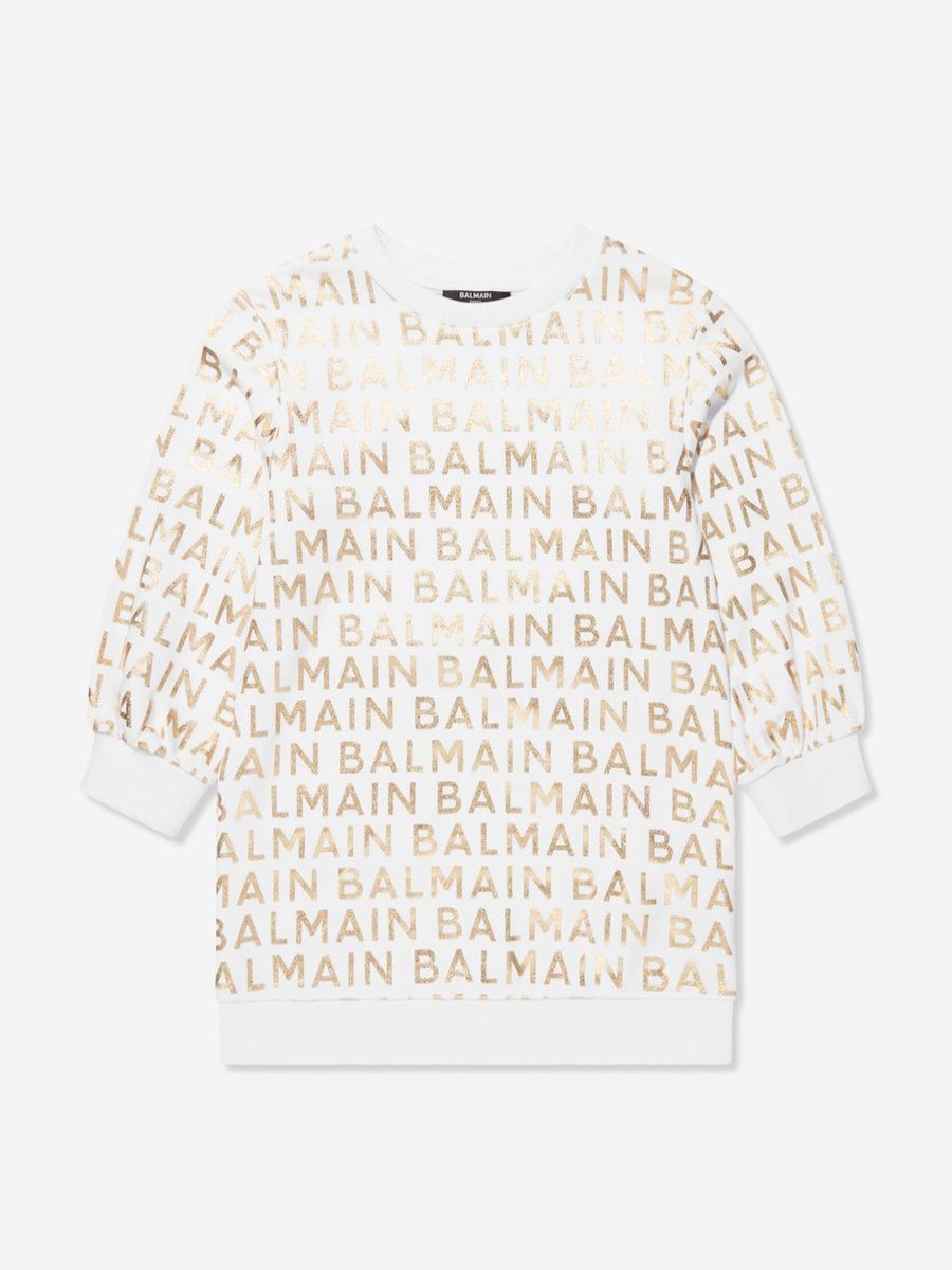 Girls Balmain Dresses | Girls Logo Sweater Dress In White