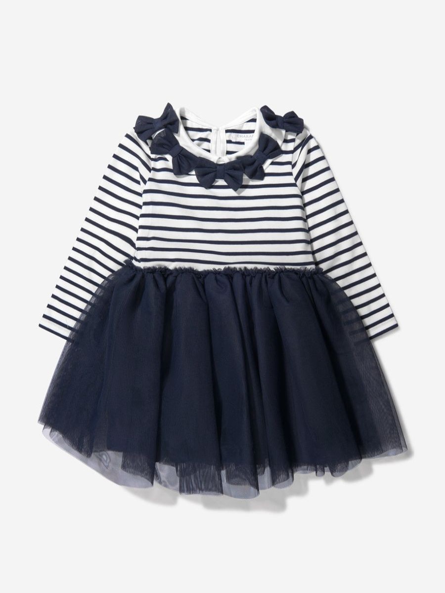 Girls Charabia Dresses | Girls Cotton Striped Bow Dress