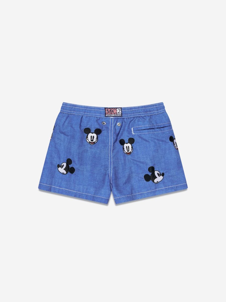 Boys MC2 Saint Barth Shorts | Boys Embroidered Mickey Swim Shorts In Blue