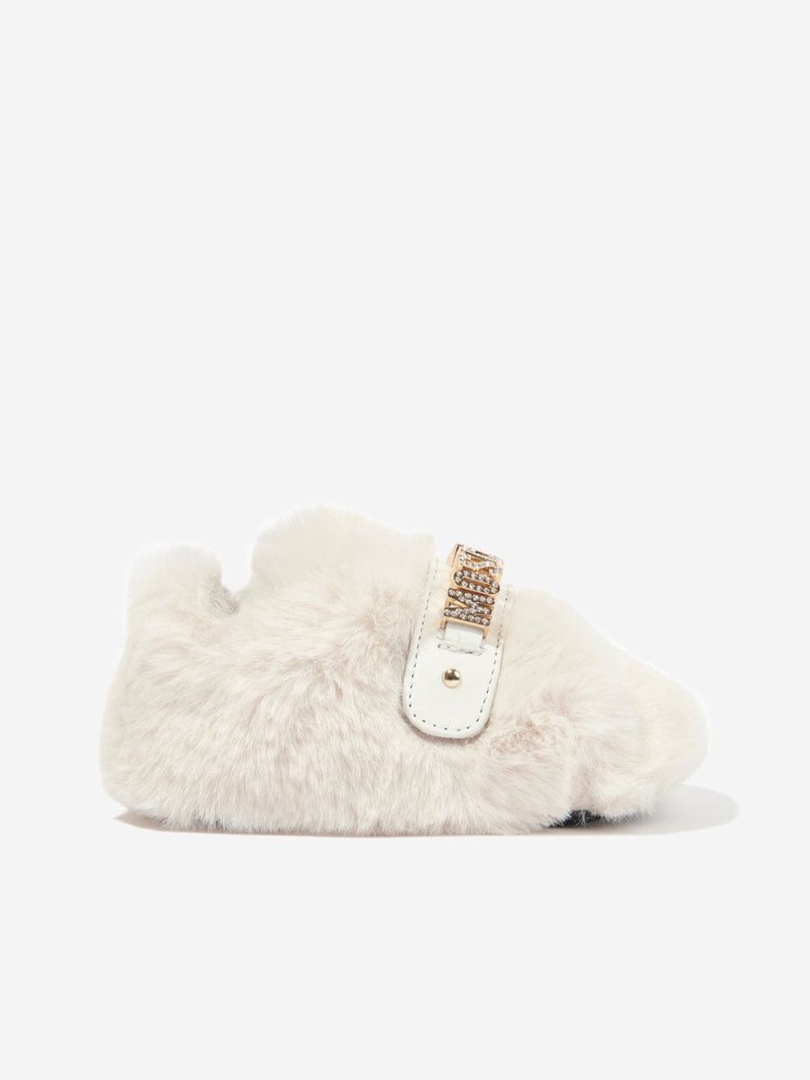 Baby Moschino Kids Shoes | Baby Girls Furry Slippers In Ivory