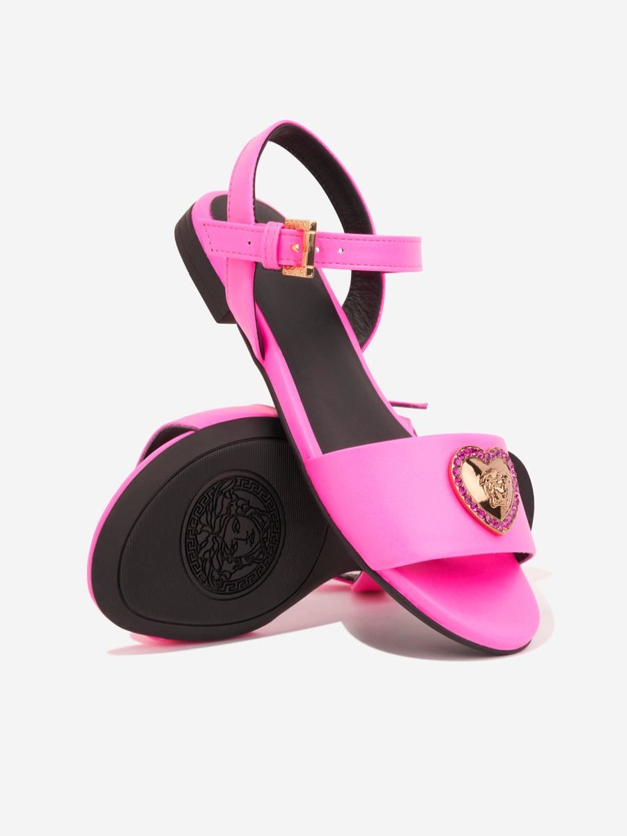 Teen Versace Footwear | Girls Heart Logo Sandals In Pink