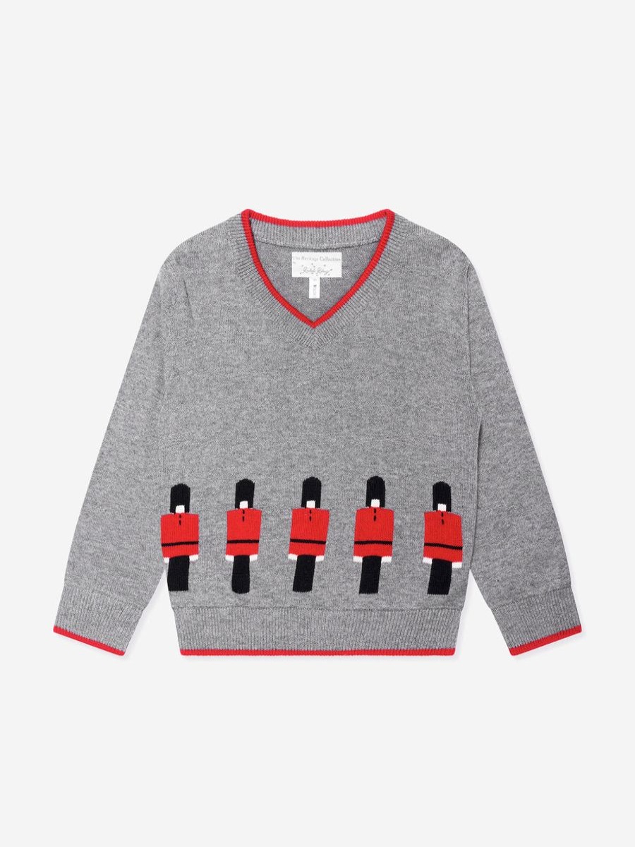 Boys Rachel Riley Jumpers & Cardigans | Boys Soldier V-Neck Sweater In Grey