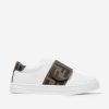 Boys Fendi Kids Sneakers | Fendi Kids - Kids Leather Ff Logo Strap Trainers In White |Eu Childsplay Clothing