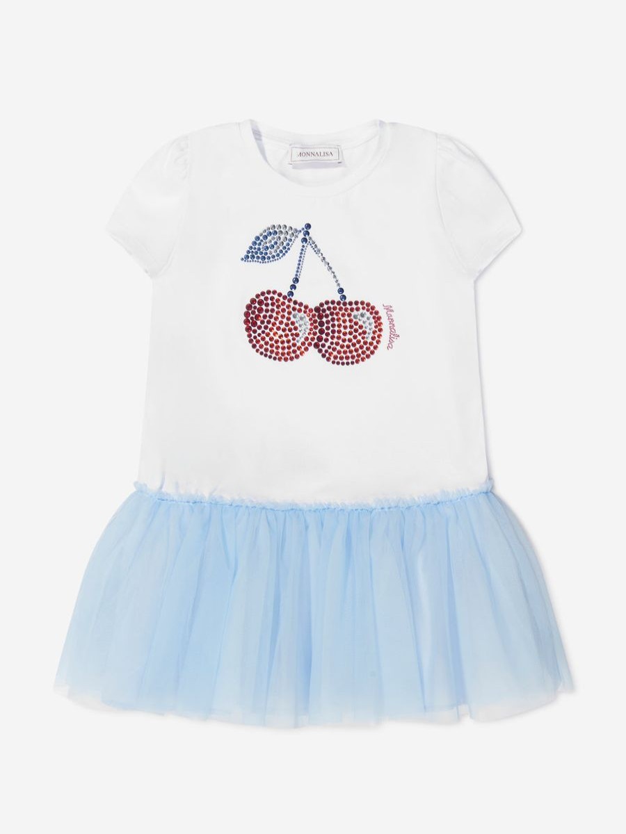 Girls Monnalisa Dresses | Girls Cherry Jersey Dress In White