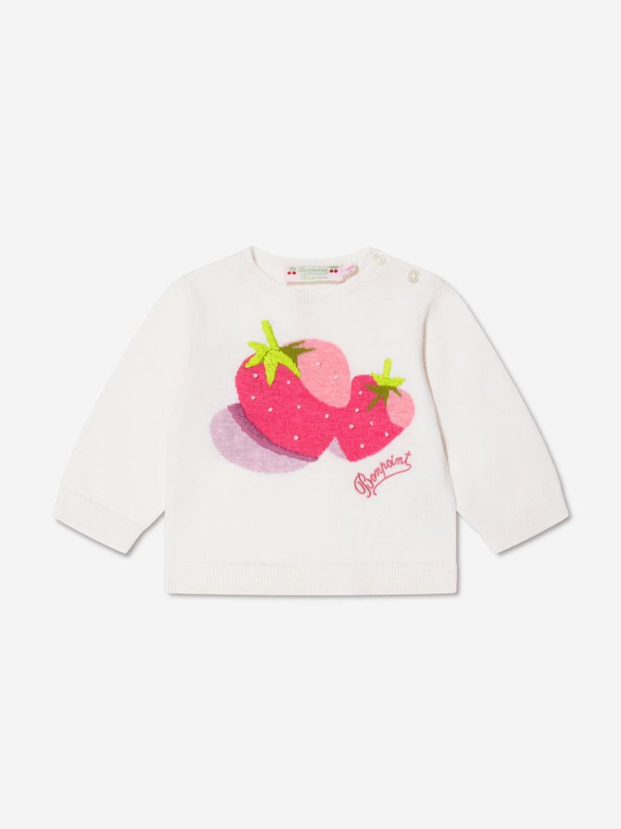 Baby Bonpoint Sweatshirts & Hoodies | Bonpoint - Baby Girls Strawberry Sweater In White | Childsplay Clothing