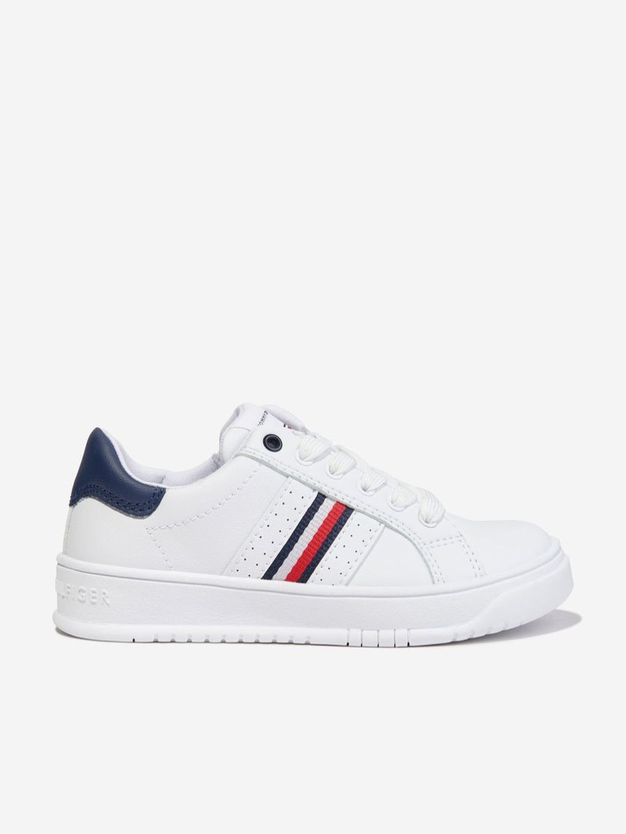 Boys Tommy Hilfiger Sneakers | Kids Stripes Low Cut Lace-Up Trainers In White