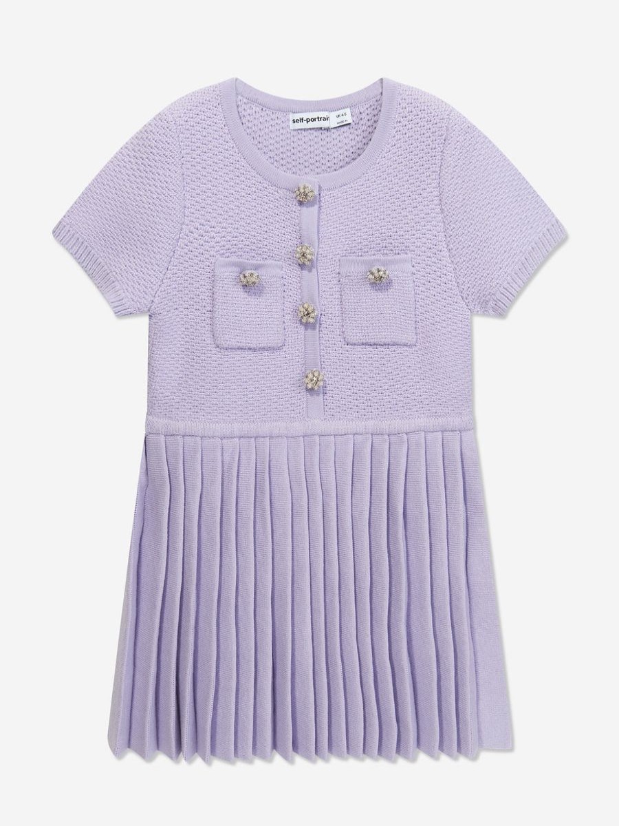 Girls Self Portrait Dresses | Girls Knit Dress In Lilac