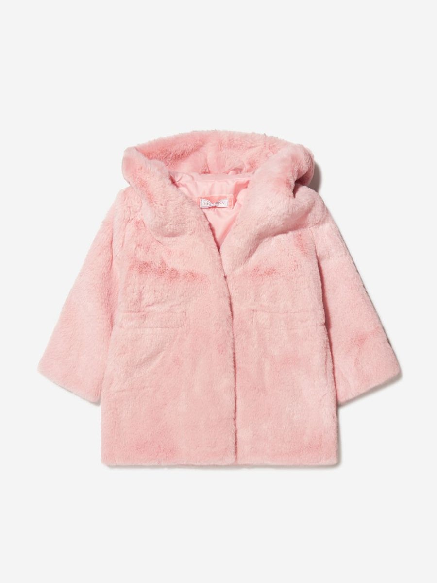 Girls Monnalisa Coats & Jackets | Girls Faux Fur Hooded Coat