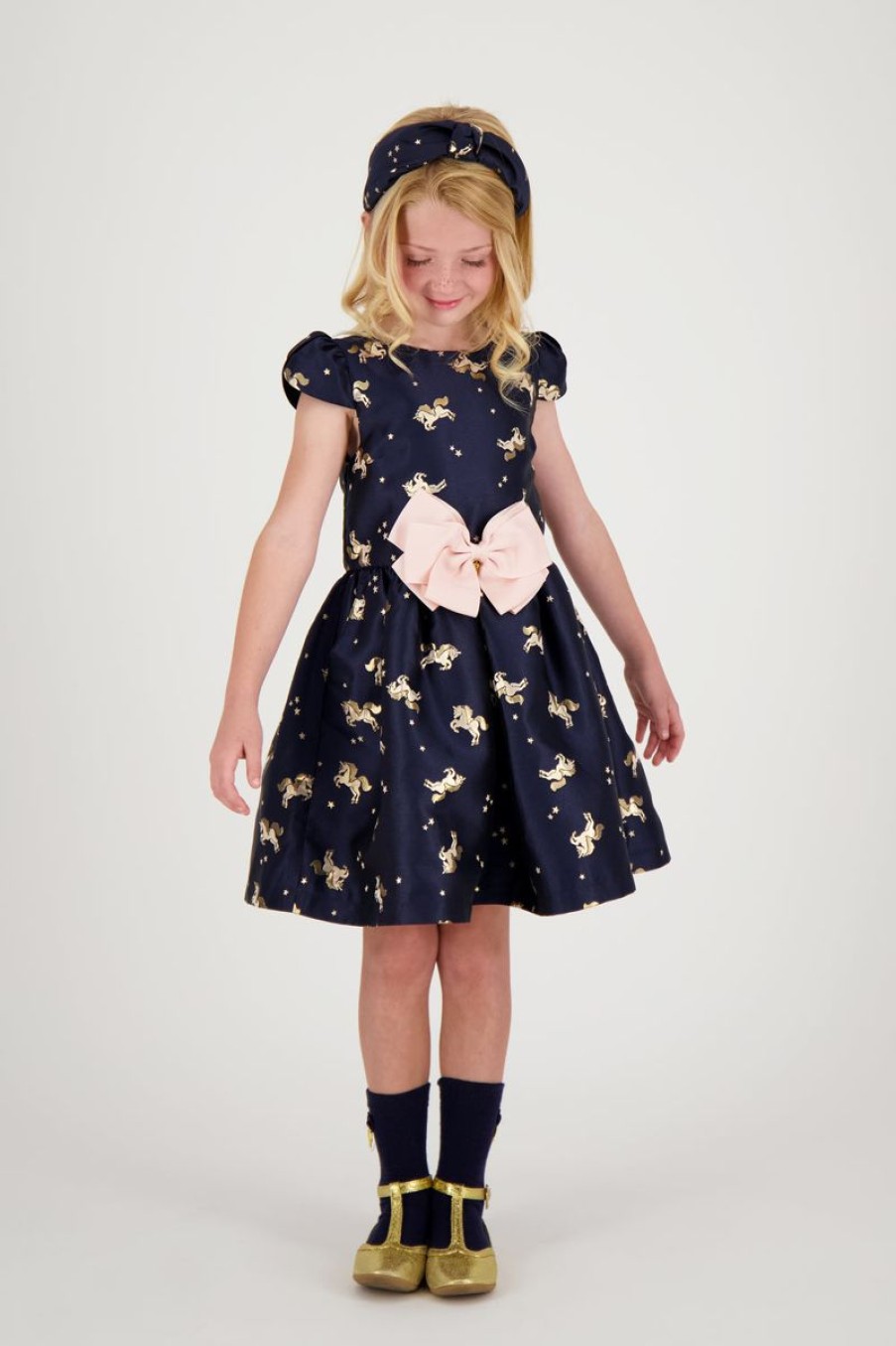 Teen Angels Face Coats & Jackets | Girls Desiree Unicorn Jacquard Dress In Navy