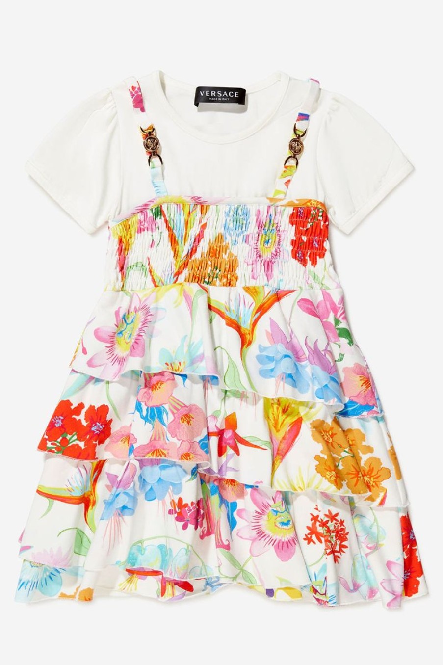 Girls Versace Dresses | Girls Cotton Jersey Le Jardin Print Dress