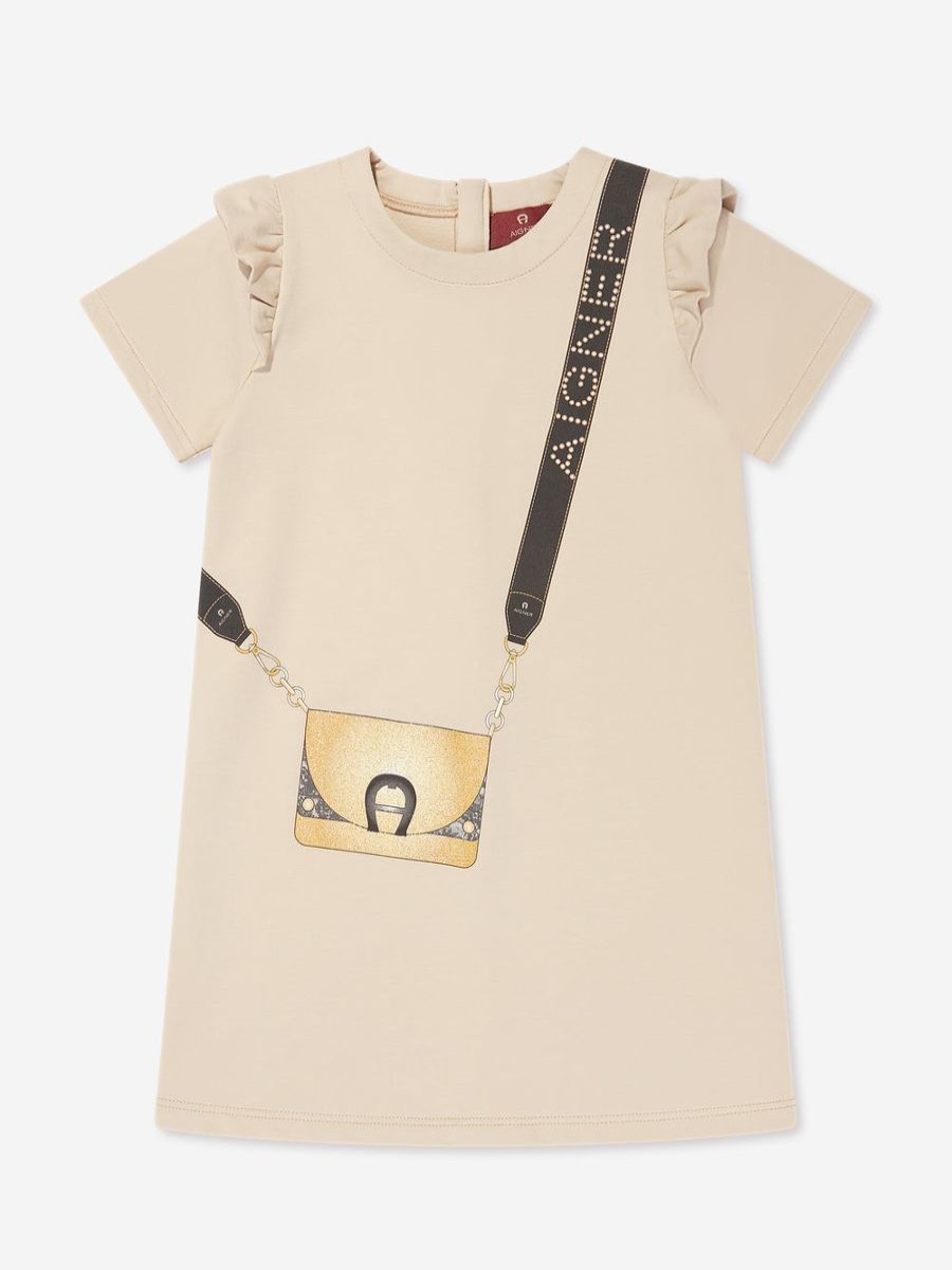 Girls Aigner Dresses | Girls Bag Print Dress In Beige