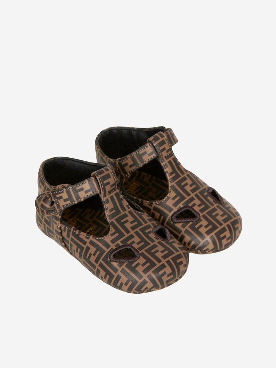 Baby Fendi Kids Shoes | Fendi Kids - Baby Leather Ff Logo Sandals In Brown | Childsplay Clothing