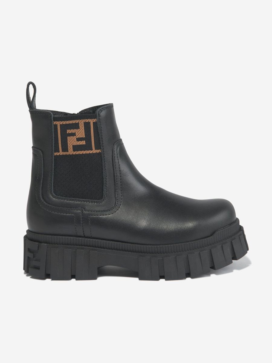 Boys Fendi Kids Boots | Kids Leather Biker Boots In Black