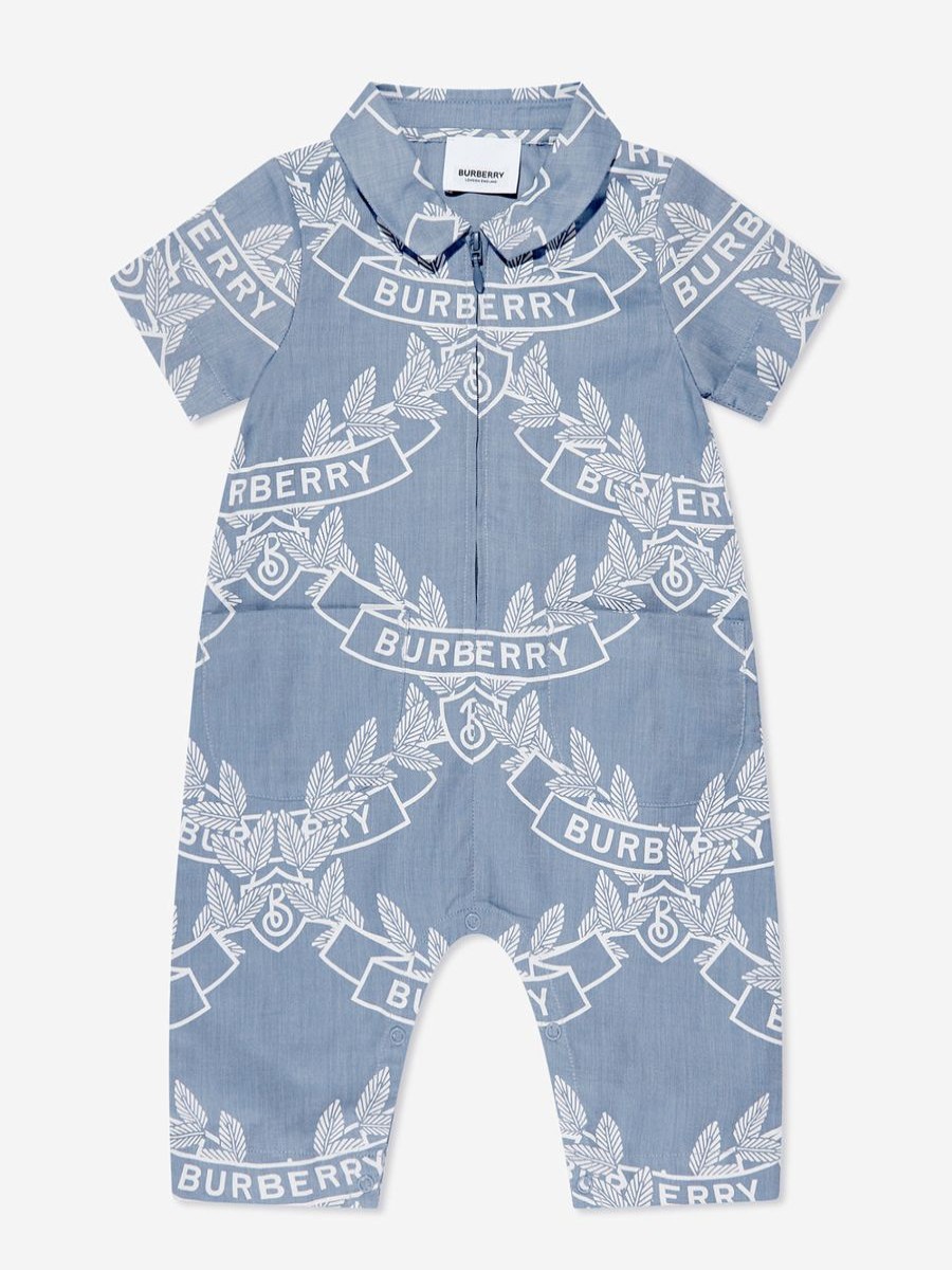 Boys Burberry Kids Babygrows & Rompers | Baby Boys Andreas Crest Romper In Blue