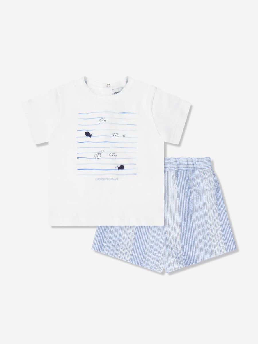 Baby Emporio Armani Outfits & Sets | Baby Boys T-Shirt And Shorts Set In Blue