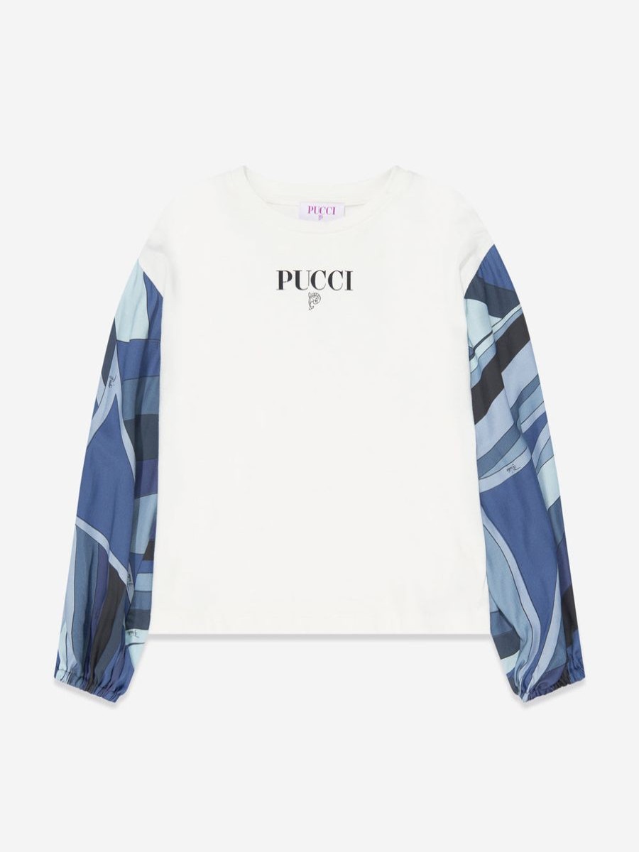 Girls Emilio Pucci Tops & T-Shirts | Girls Long Sleeve T-Shirt In Ivory