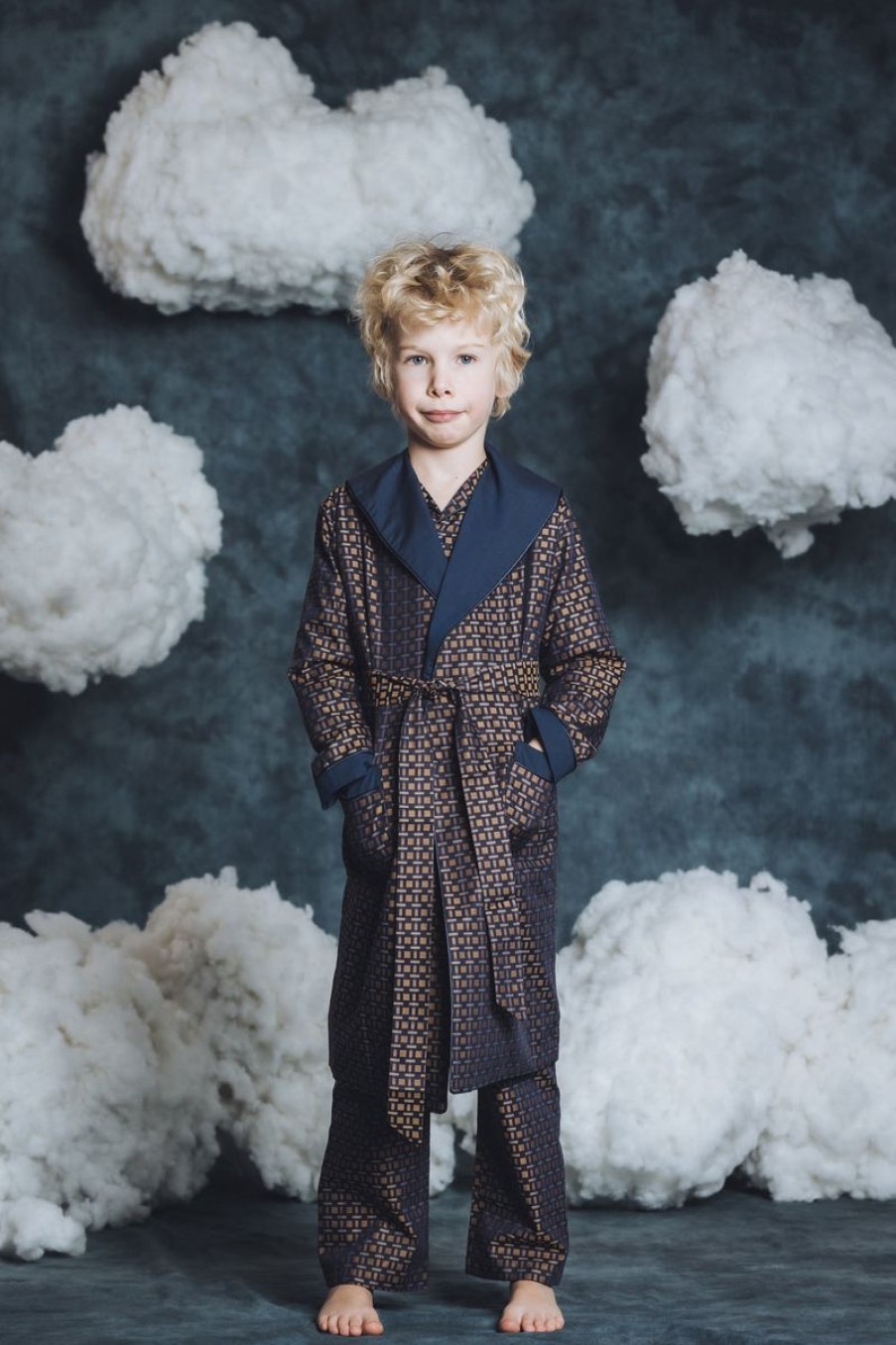 Boys Amiki Children Nightwear & Pyjamas | Boys Theodore Dressing Gown In Navy