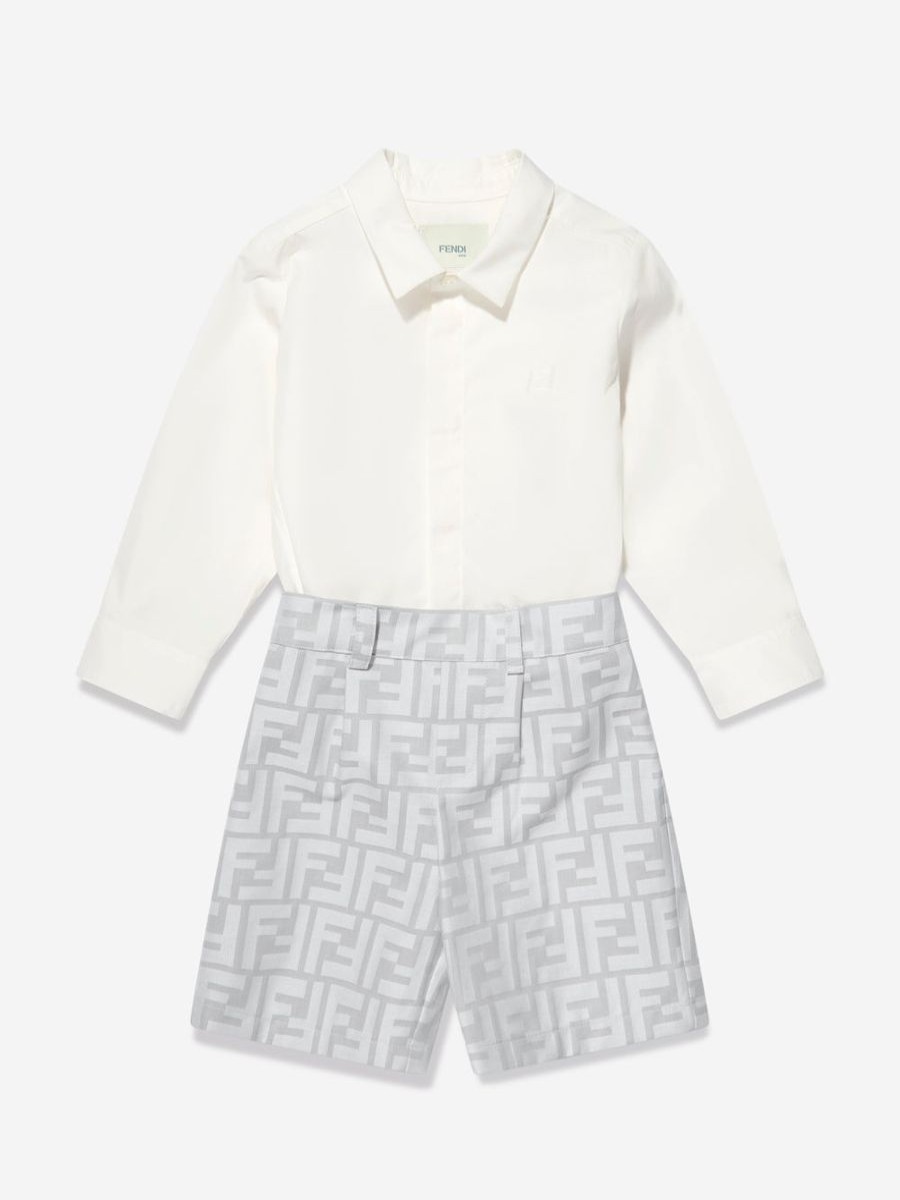 Baby Fendi Kids Outfits & Sets | Baby Boys Ff Romper Outfit In Grey