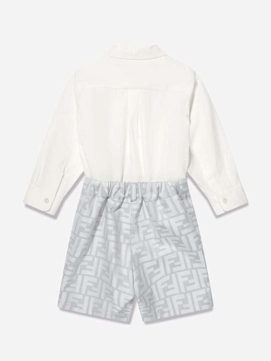 Baby Fendi Kids Outfits & Sets | Baby Boys Ff Romper Outfit In Grey