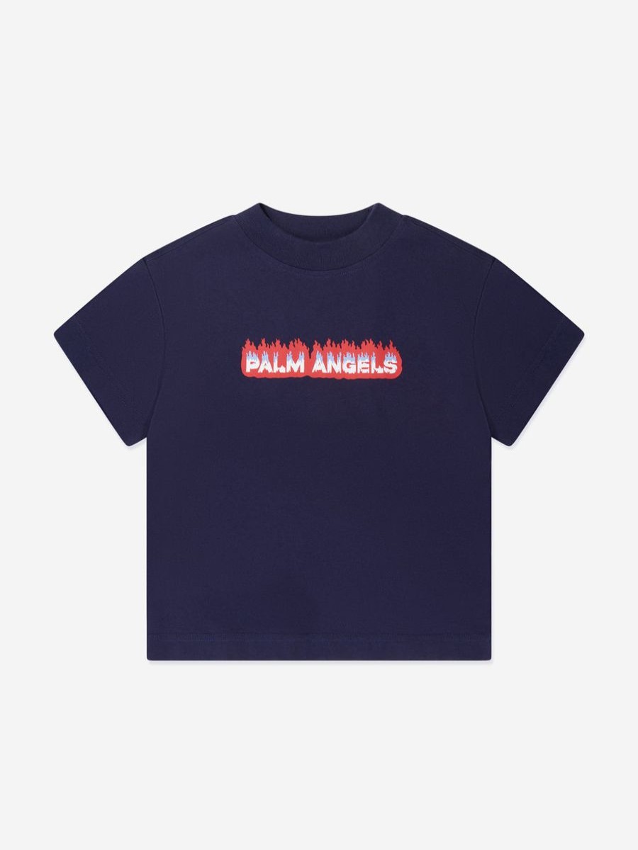 Boys Palm Angels T-Shirts & Tops | Boys Flames Regular T-Shirt In Navy