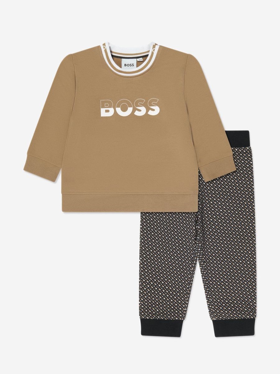 Boys BOSS Trousers | Baby Boys 2 Piece Outfit Gift Set In Beige