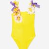 Baby Selini Action Swimwear | Girls Flowers And Bows Swimsuit In Yellow