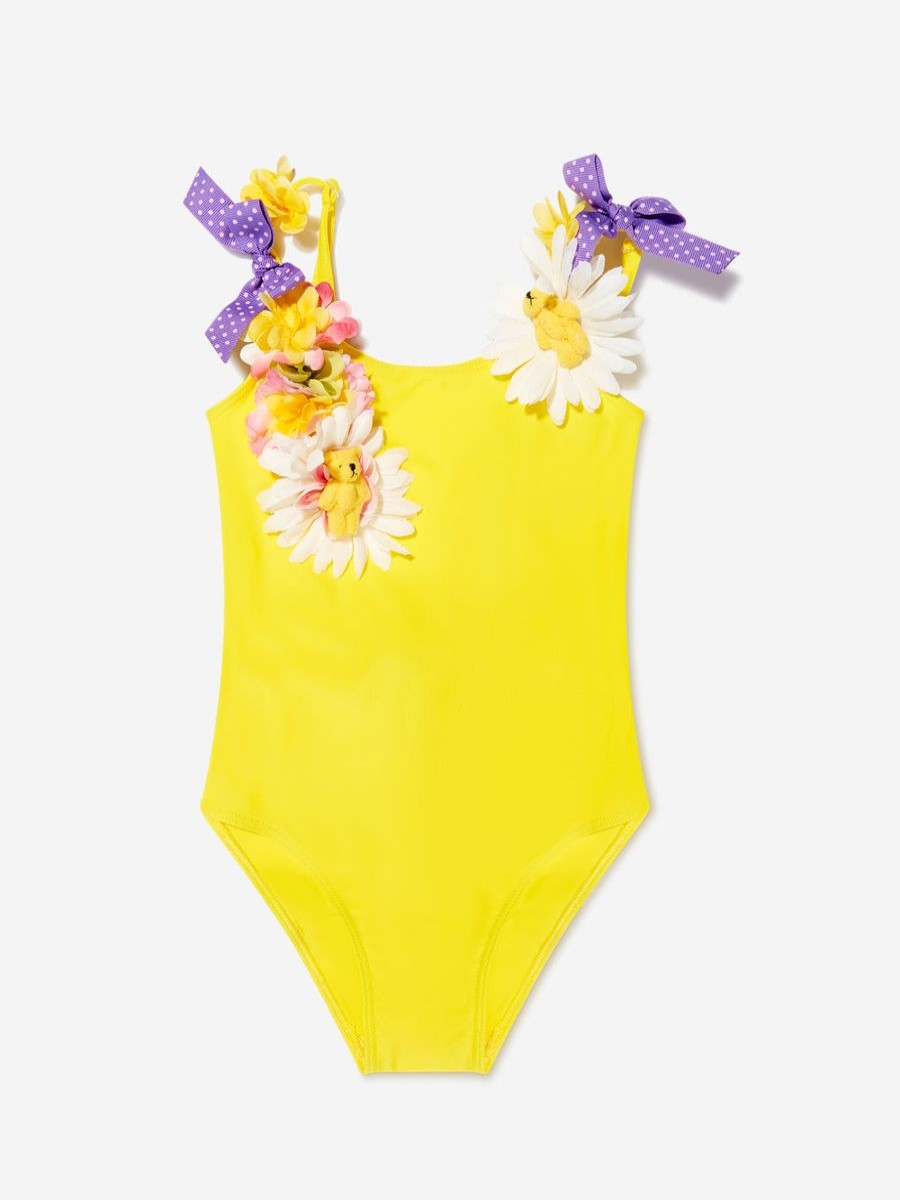 Baby Selini Action Swimwear | Girls Flowers And Bows Swimsuit In Yellow